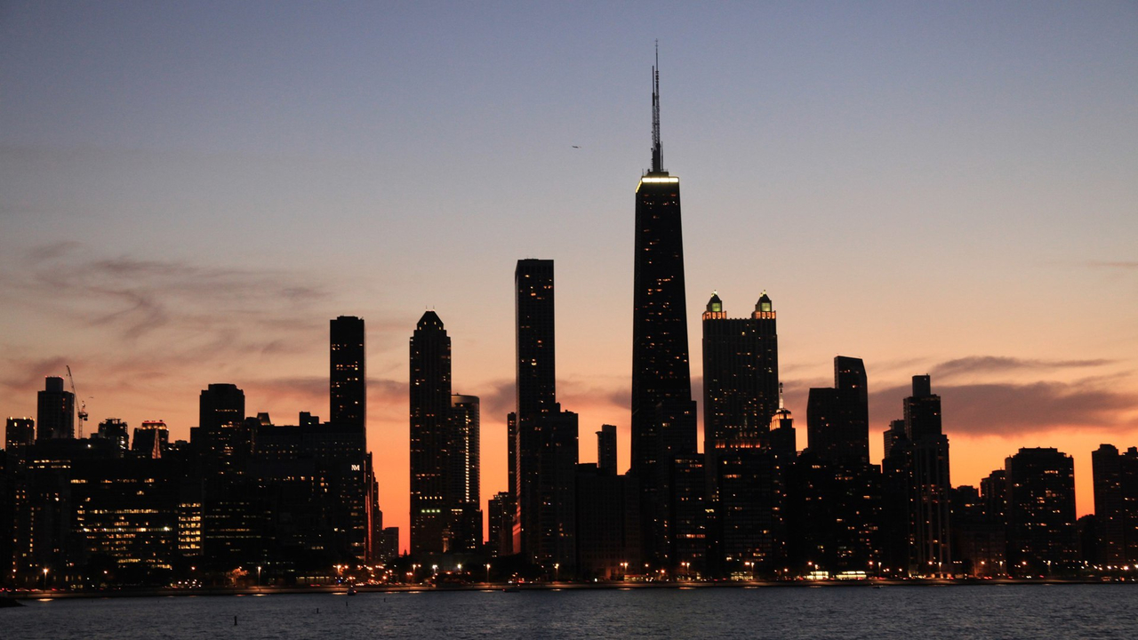 Cityscape Sunset Chicago Night City закат на фоне города Чикаго