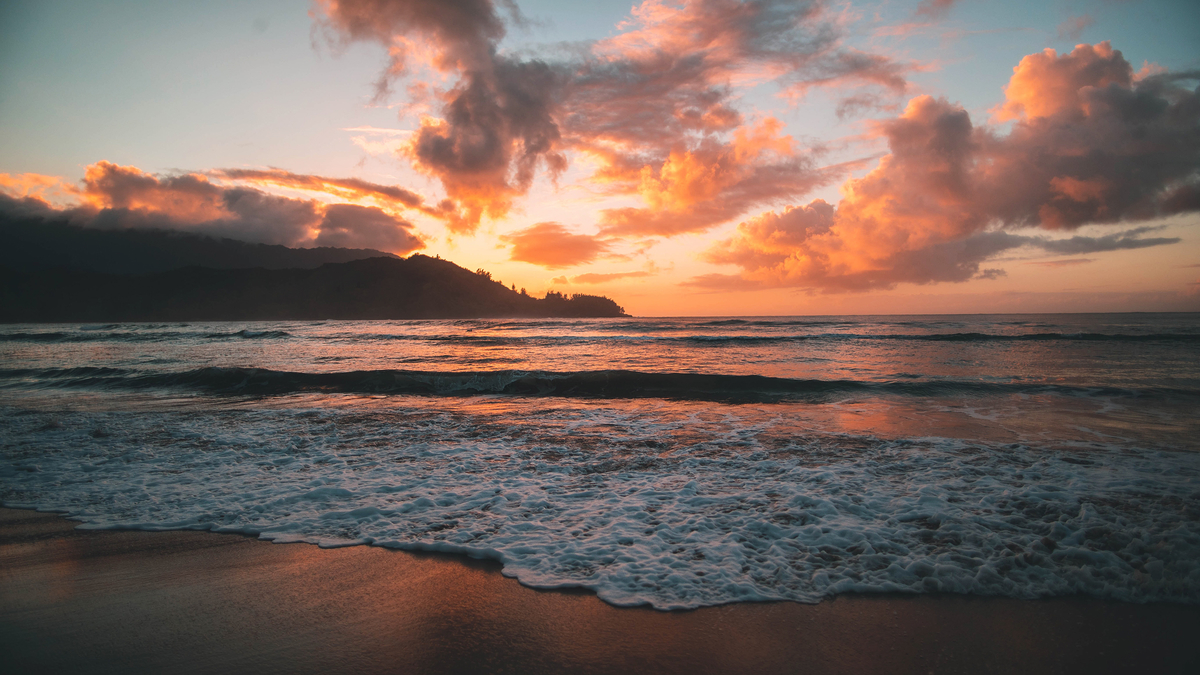 Ocean Beach Sunset Landscape Берег океана в закате солнца