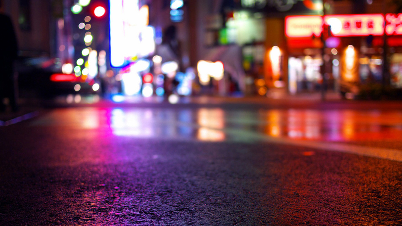 Urban Night City Rain Macro Road Asphalt Красивое макро фото городского асфальта в переливающихся красках ночного города